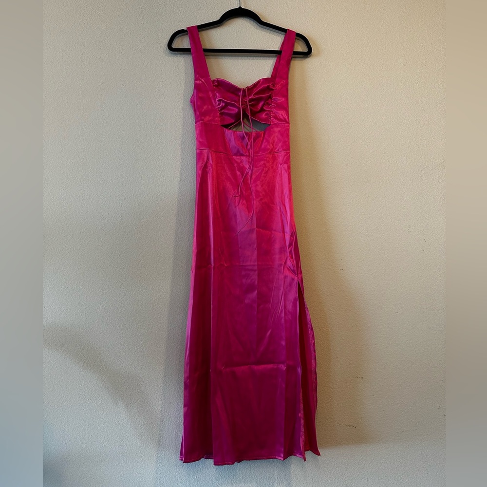 Pink Satin Midi Dress